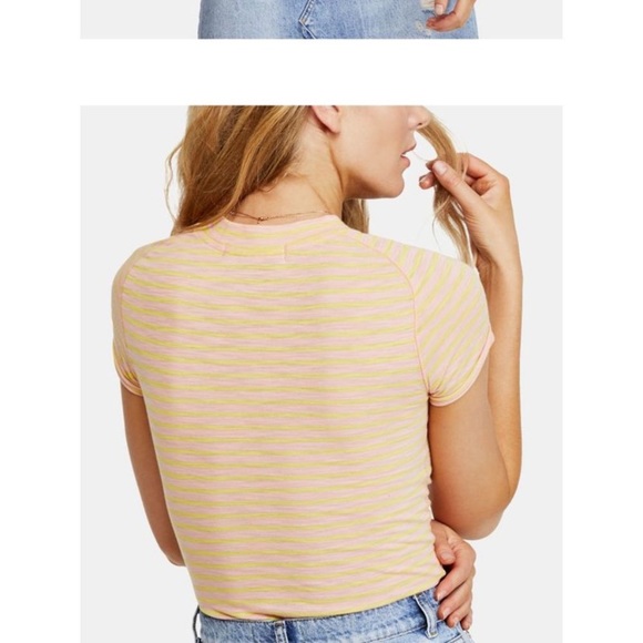 💜 FREE PEOPLE Womens Pink Striped Short Sleeve Crew Neck T-Shirt in S - Picture 3 of 7